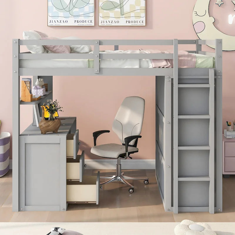 Loft Bed with Drawers, Desk and Wardrobe