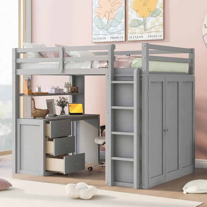 Loft Bed with Drawers, Desk and Wardrobe