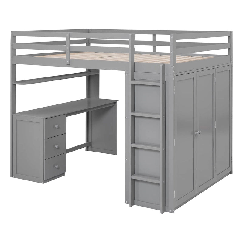 Loft Bed with Drawers, Desk and Wardrobe