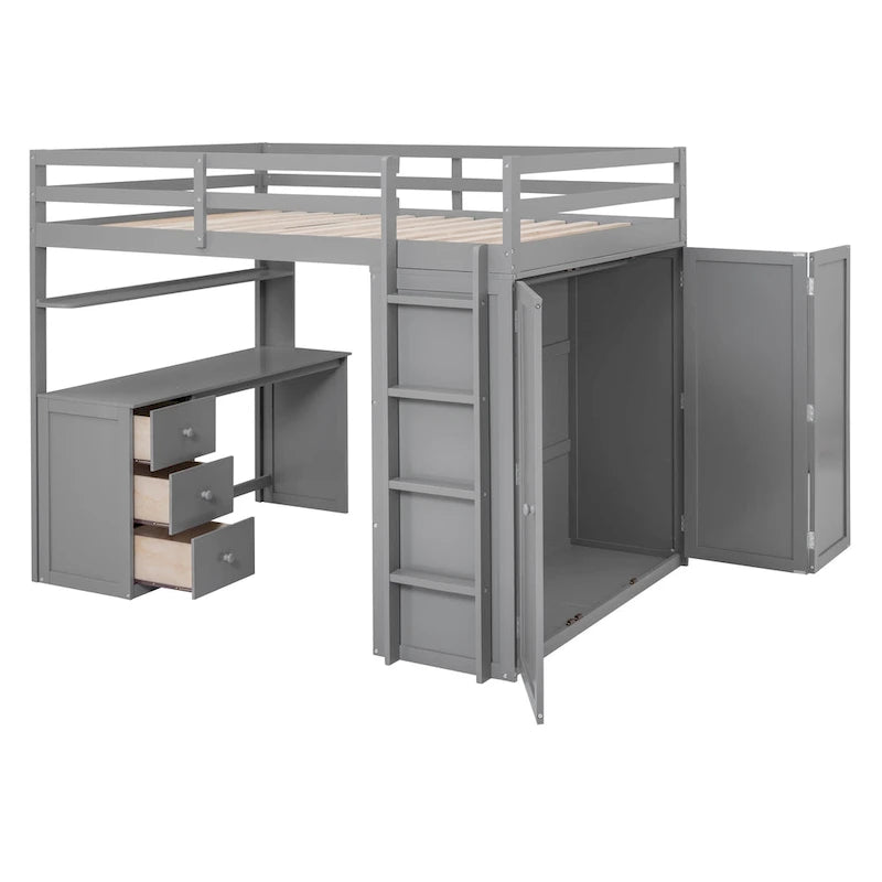Loft Bed with Drawers, Desk and Wardrobe