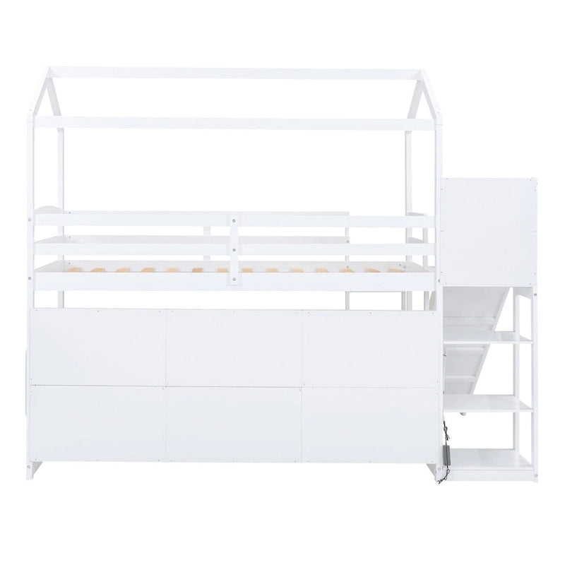 Merax Twin Size Wood House Loft bed with Slide