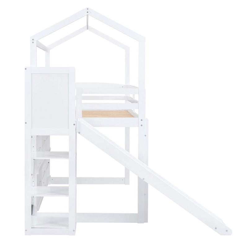 Merax Twin Size Wood House Loft bed with Slide