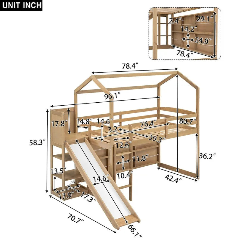 Merax Twin Size Wood House Loft bed with Slide