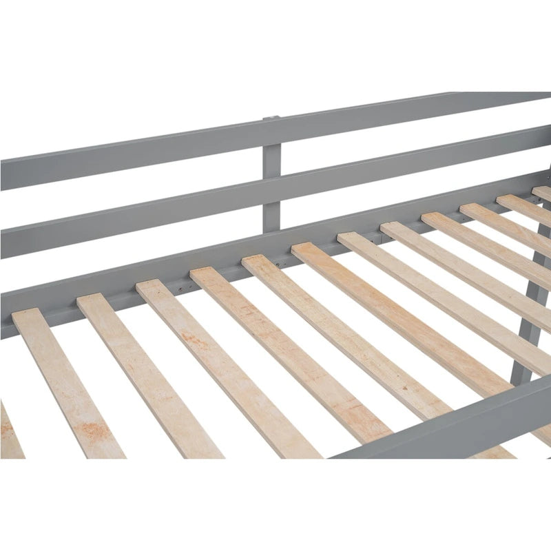 Wood Low Loft Bed with Ladder, Ladder Can Be Placed on the Left or Right