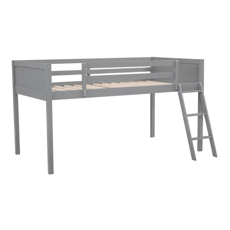 Wood Low Loft Bed with Ladder, Ladder Can Be Placed on the Left or Right
