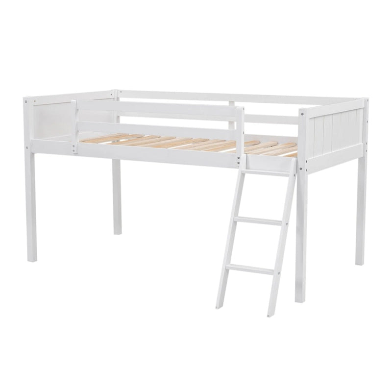 Wood Low Loft Bed with Ladder, Ladder Can Be Placed on the Left or Right