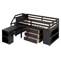 Loft Bed with Writing Desk and 3 Drawers, Wooden Loft Bed with Storage Stairs and Shelves