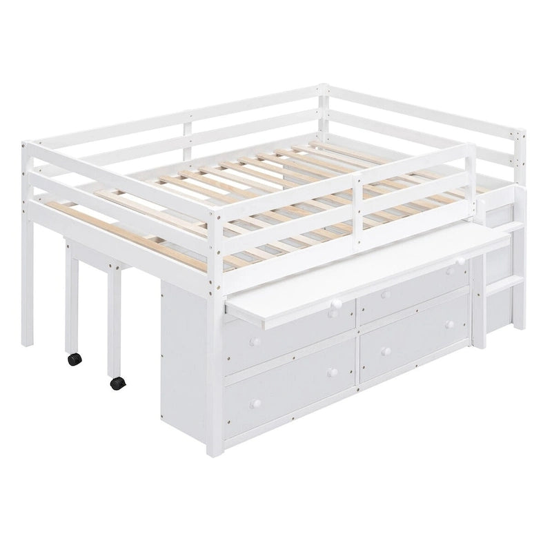Merax Loft Bed with Retractable Writing Desk and 4 Drawers
