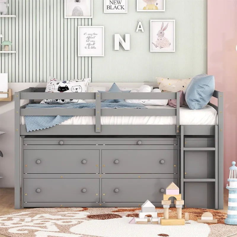 Merax Loft Bed with Retractable Writing Desk and 4 Drawers