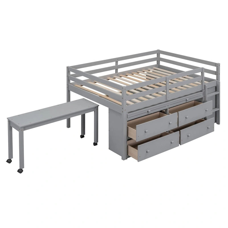 Merax Loft Bed with Retractable Writing Desk and 4 Drawers