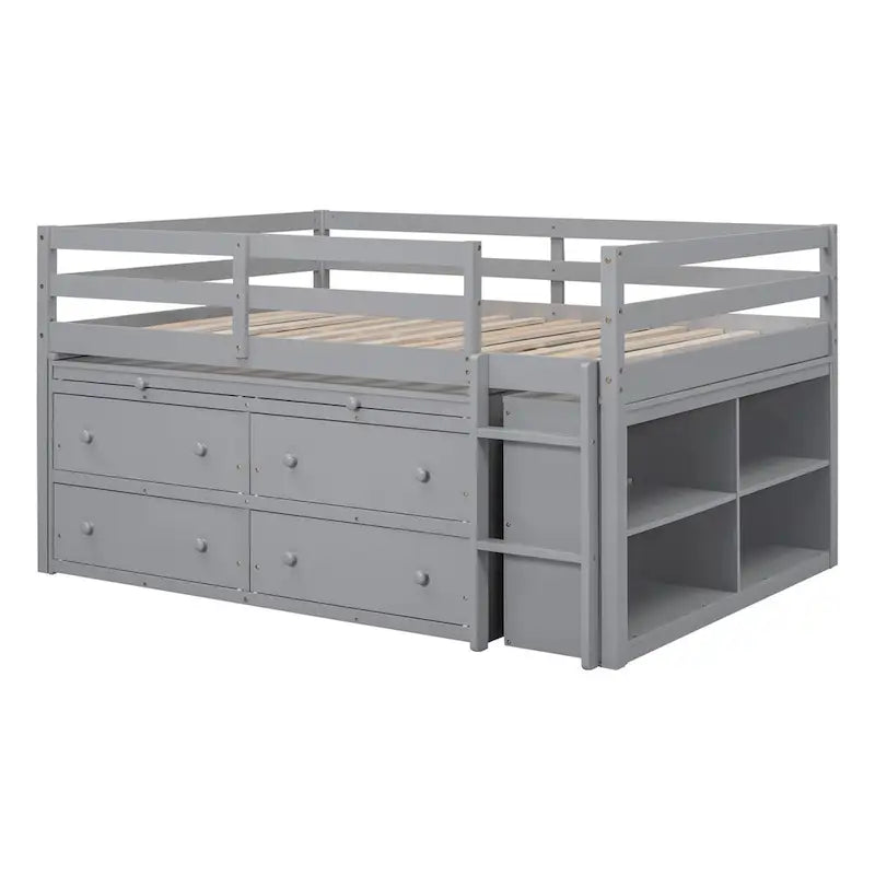 Merax Loft Bed with Retractable Writing Desk and 4 Drawers