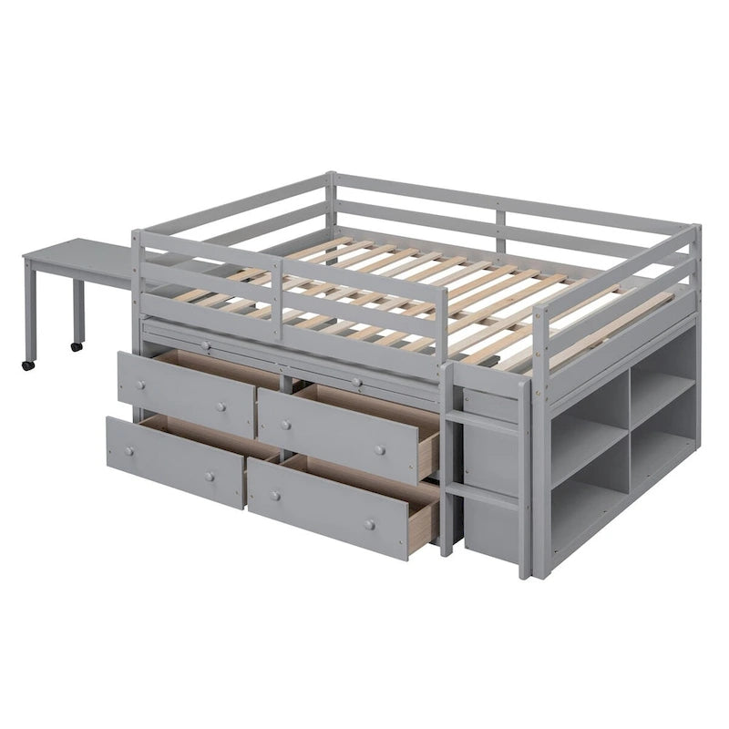 Merax Loft Bed with Retractable Writing Desk and 4 Drawers