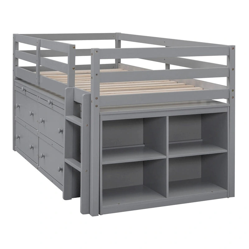 Merax Loft Bed with Retractable Writing Desk and 4 Drawers