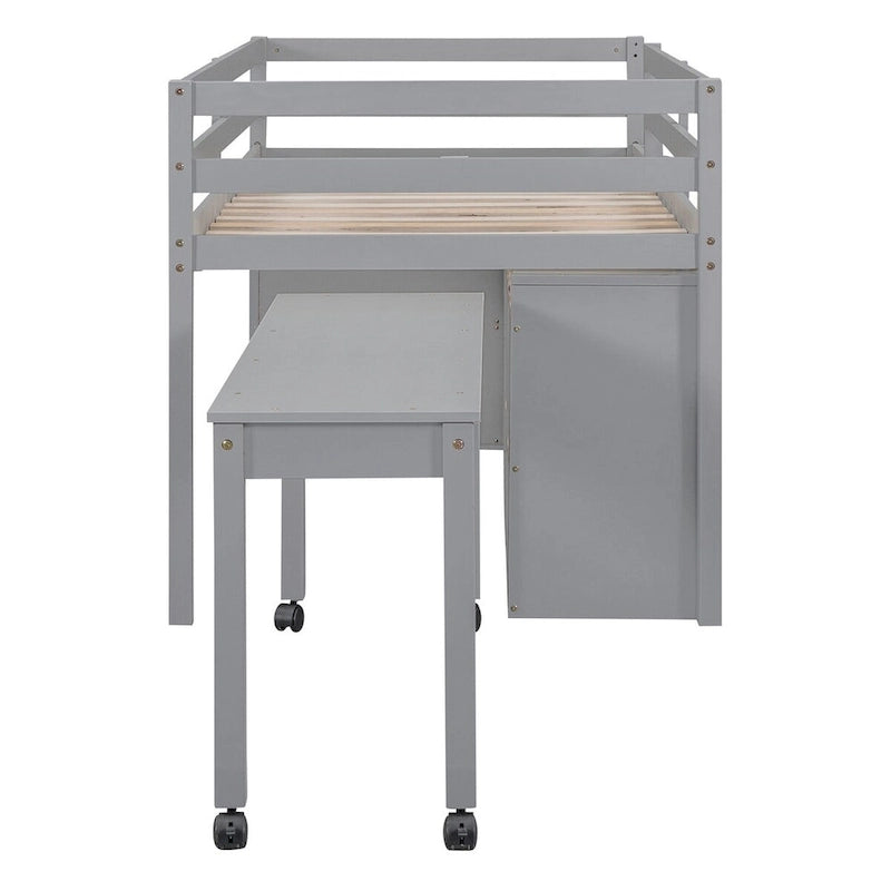 Merax Loft Bed with Retractable Writing Desk and 4 Drawers