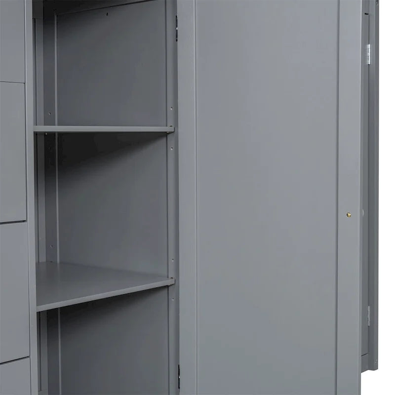 Merax Full Size Wood Loft Bed With Built-in Wardrobes, Cabinets and Drawers