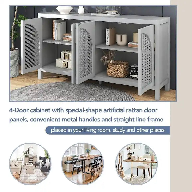 60 Large Storage Space Artificial Rattan Doors Buffet/Sideboard