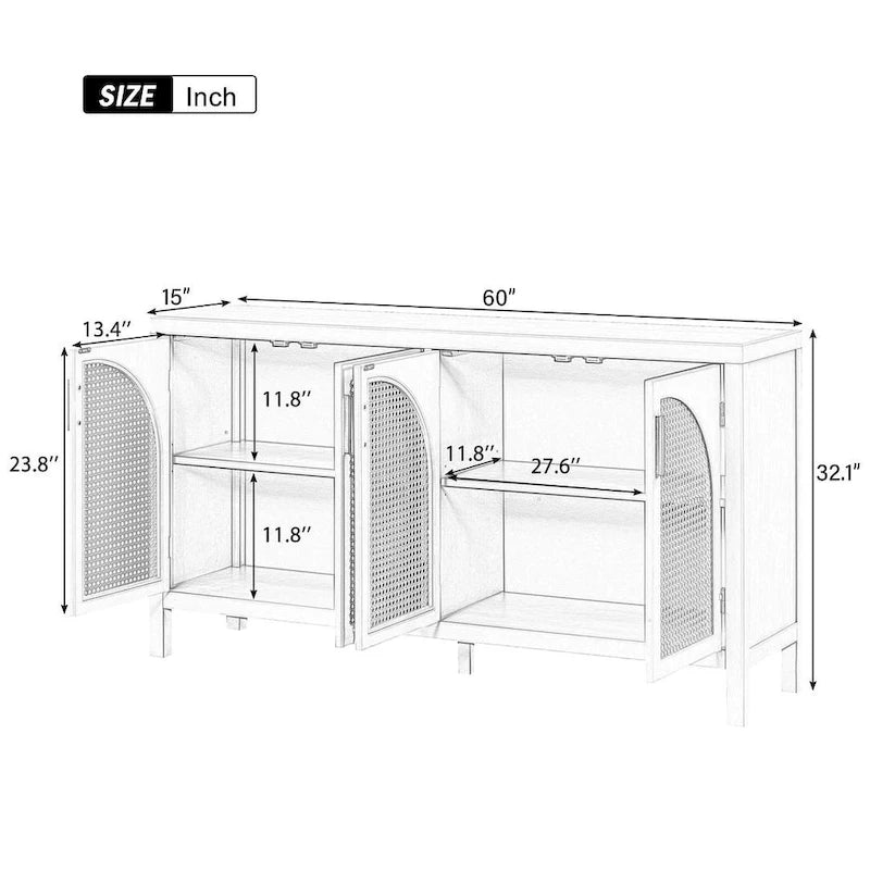 60 Large Storage Space Artificial Rattan Doors Buffet/Sideboard