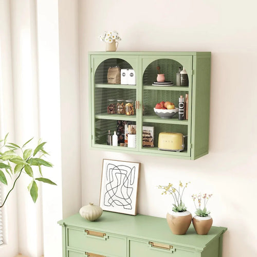 27.56Glass Doors Modern Two-door Wall Cabinet with Featuring Three-tier Storage for Entryway,with Characteristic Woven Pattern