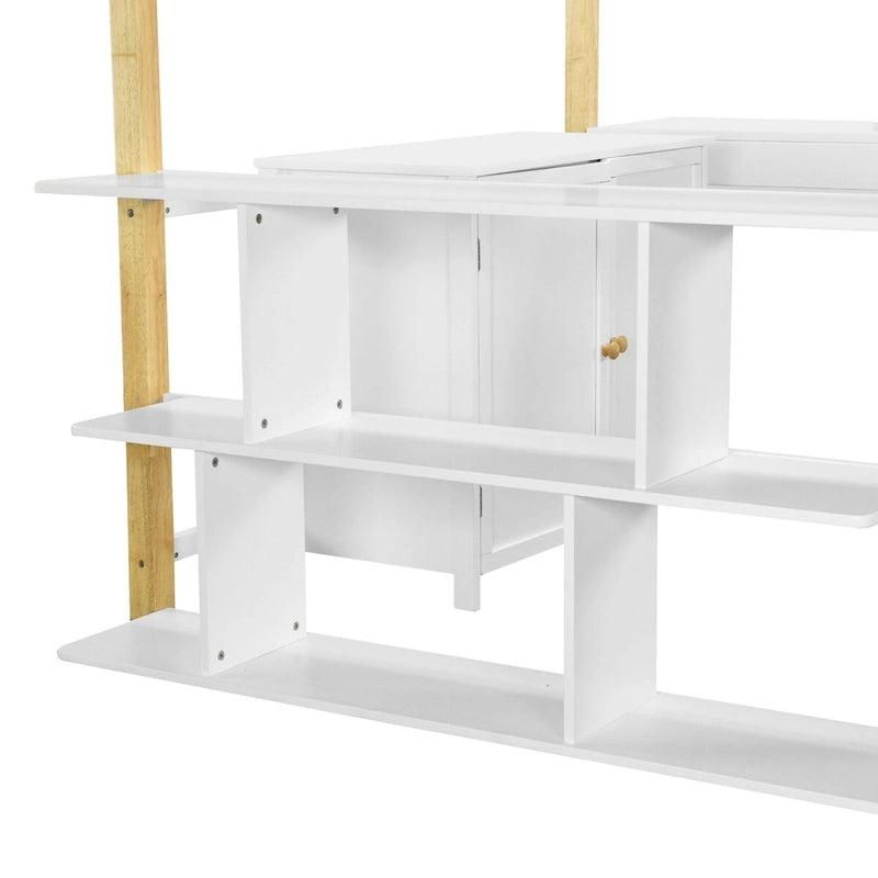 Full Size Wood Loft Bed With Cabinet and Cubes