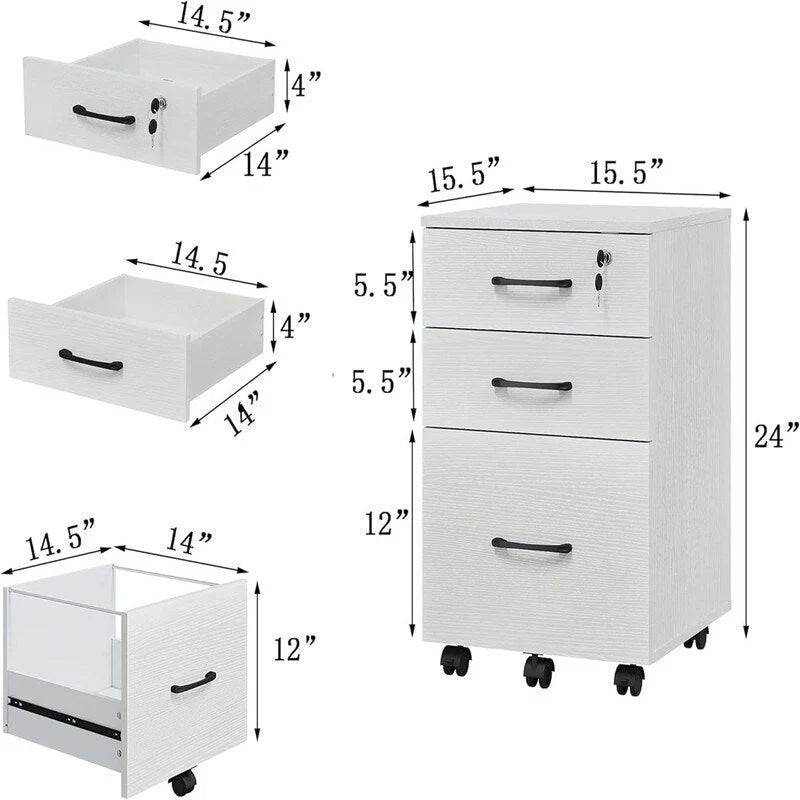 3 Drawer File Cabinet with Lock - 26.47D x 18.56W x 6.91H