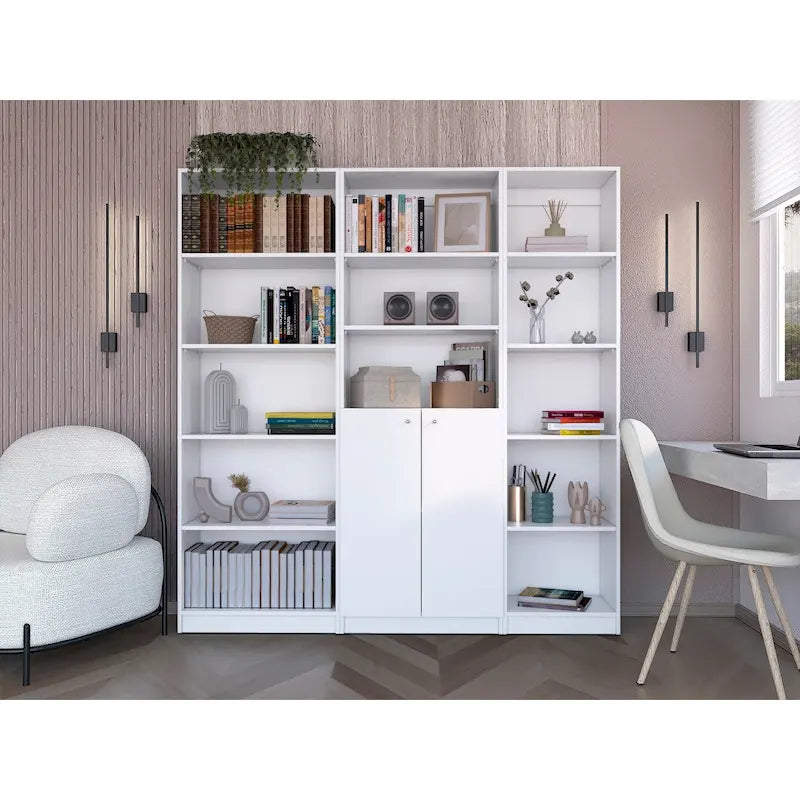 Kenyon 3pc Set 67 Wide 5-Shelf and Cabinet Bookcase