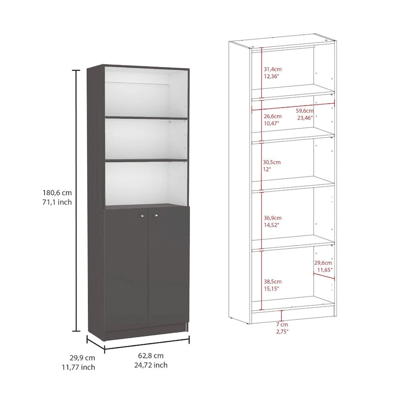 Kenyon 3pc Set 67 Wide 5-Shelf and Cabinet Bookcase