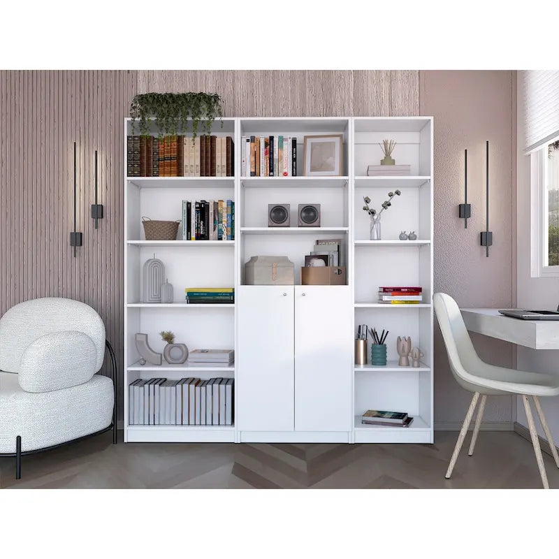 Kenyon 3pc Set 67 Wide 5-Shelf and Cabinet Bookcase