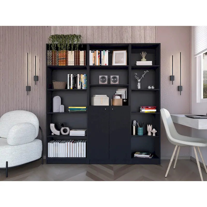 Kenyon 3pc Set 67 Wide 5-Shelf and Cabinet Bookcase