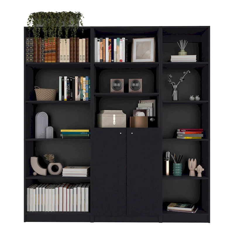 Kenyon 3pc Set 67 Wide 5-Shelf and Cabinet Bookcase