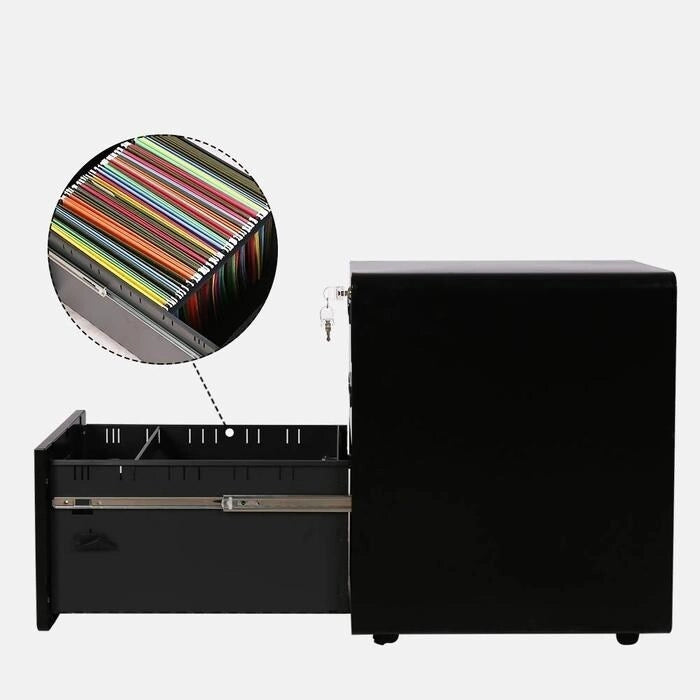 ApexDesk 3-Drawer Metal Mobile File Cabinet with Locking Keys & Casters