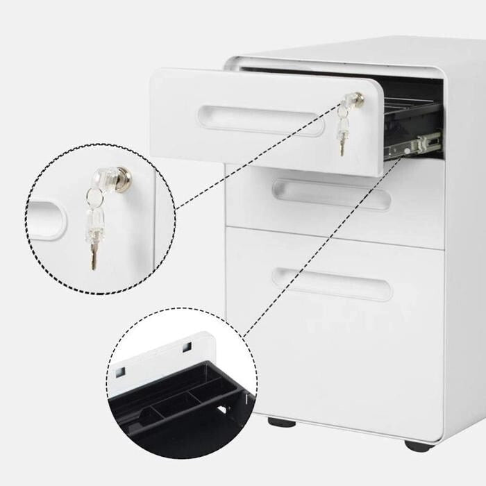 ApexDesk 3-Drawer Metal Mobile File Cabinet with Locking Keys & Casters