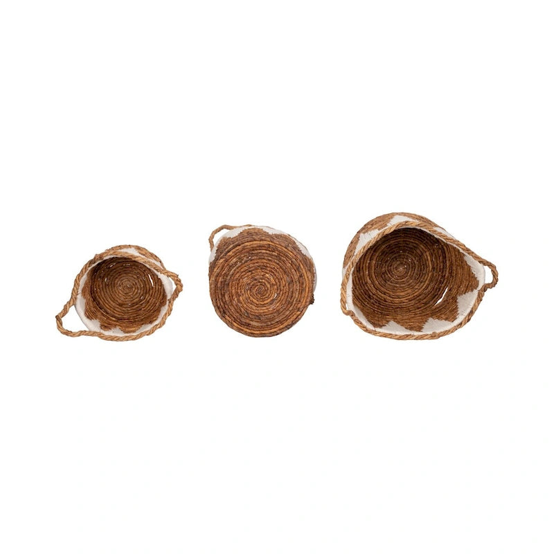 Sagebrook Home Coastal Banana Leaf, Set of Three, Nomad Baskets, Natural Finish - 14 x 14 x 10