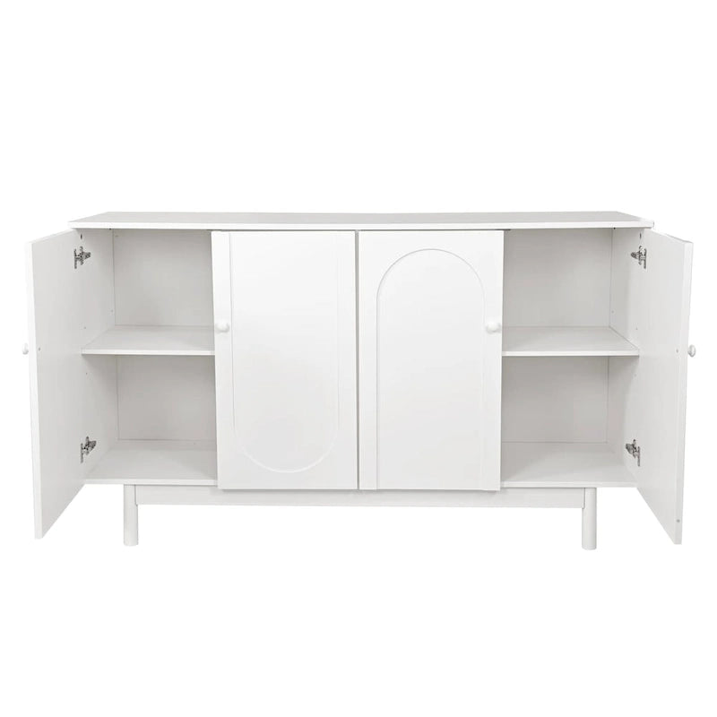 Functional 4-Door Intaglio Storage Cabinet with Pine Legs