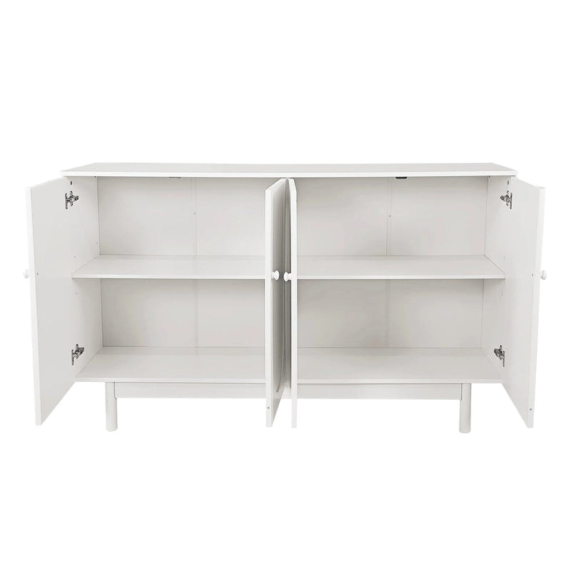 Functional 4-Door Intaglio Storage Cabinet with Pine Legs