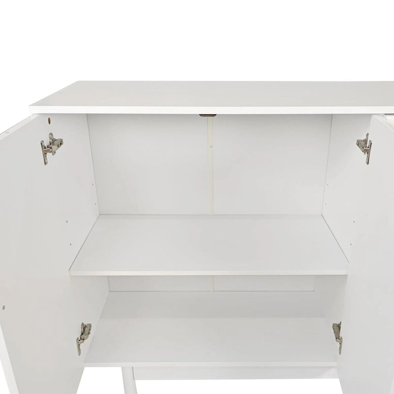 Functional 4-Door Intaglio Storage Cabinet with Pine Legs