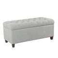 Fabric Upholstered Button Tufted Wooden Bench with Hinged Storage, Light Gray and Brown