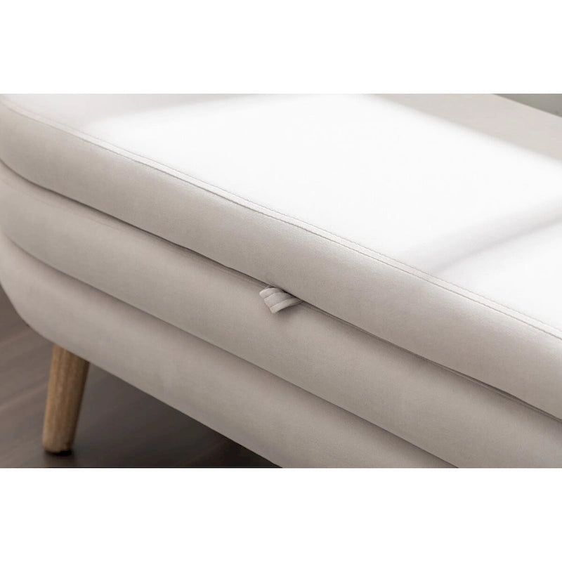 Velvet Fabric Storage Bench Bedroom Bench With Wood Legs For Living Room Bedroom Indoor,Light Gray