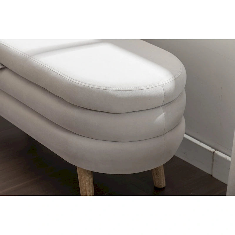 Velvet Fabric Storage Bench Bedroom Bench With Wood Legs For Living Room Bedroom Indoor,Light Gray