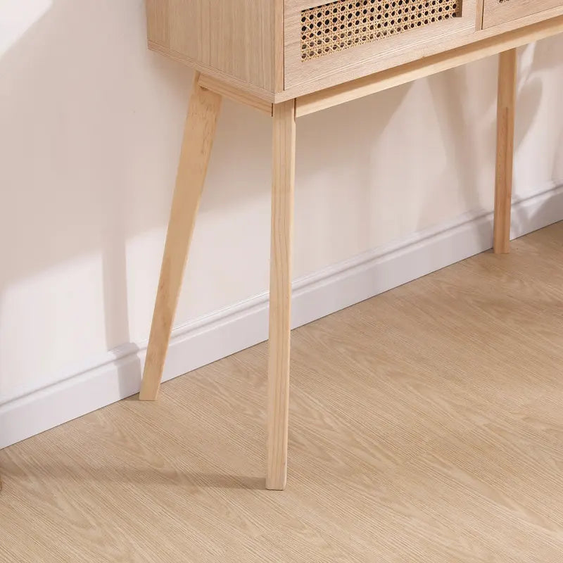 Side table with two real rattan drawers, solid wood table legs,can be used in the dining room, living room,bedroom