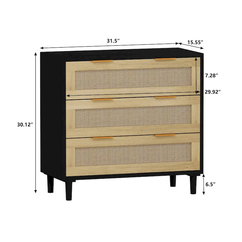 3-Drawers Rattan Storage Cabinet for Bedroom,Living Room,Dining Room