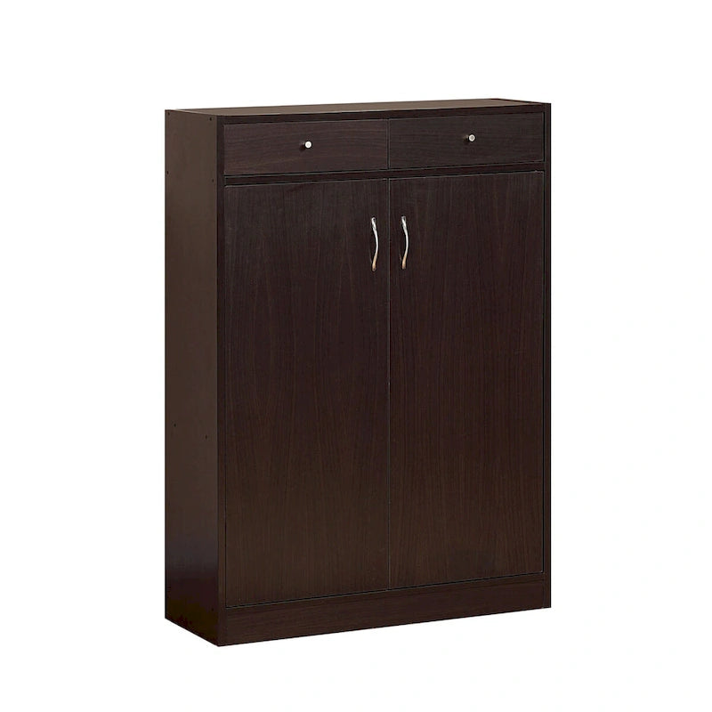 Shoe Storage Cabinet, Home Shoe Organizer with Five Shelves and Two Drawers in Red Cocoa