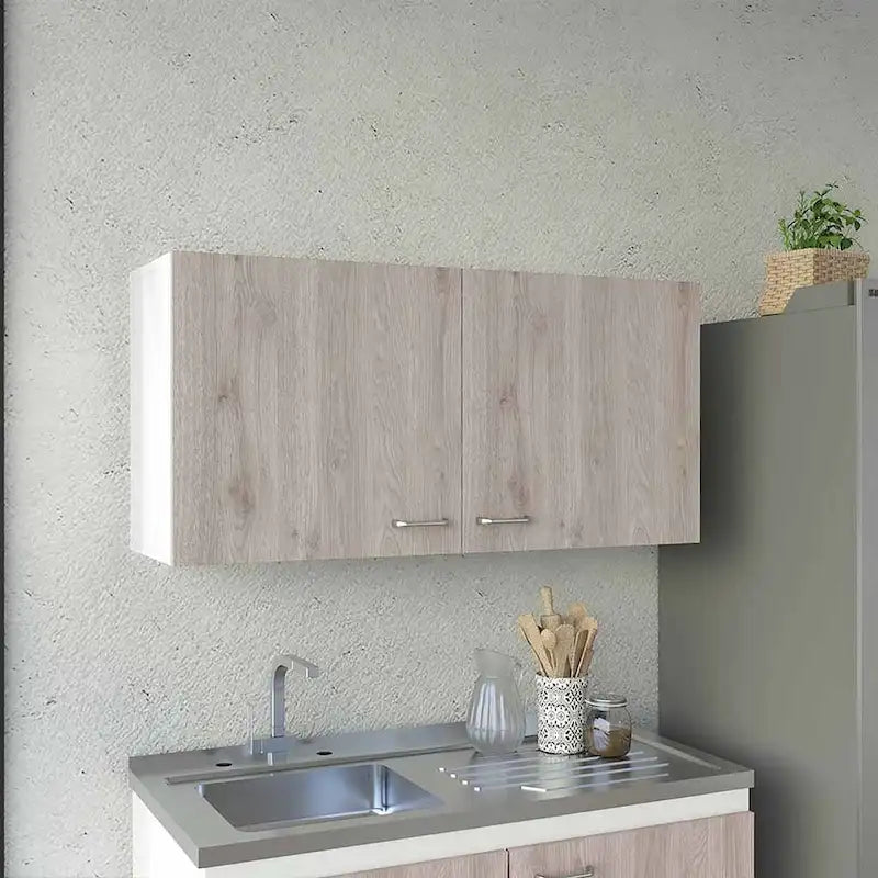Wall Cabinet Toran, Two Shelves, Double Door, White / Light Gray Finish,High quality and durable