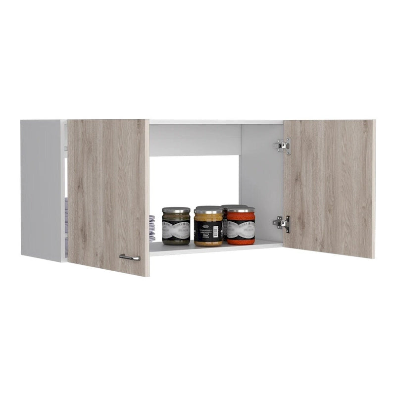 Wall Cabinet Toran, Two Shelves, Double Door, White / Light Gray Finish,High quality and durable