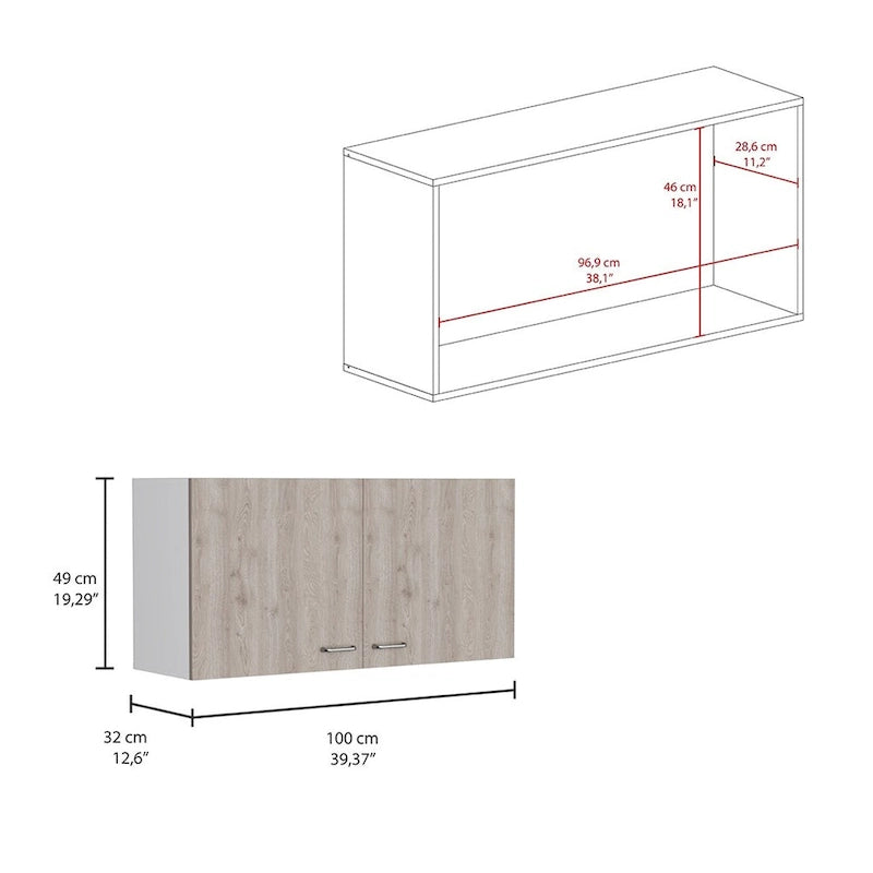 Wall Cabinet Toran, Two Shelves, Double Door, White / Light Gray Finish,High quality and durable