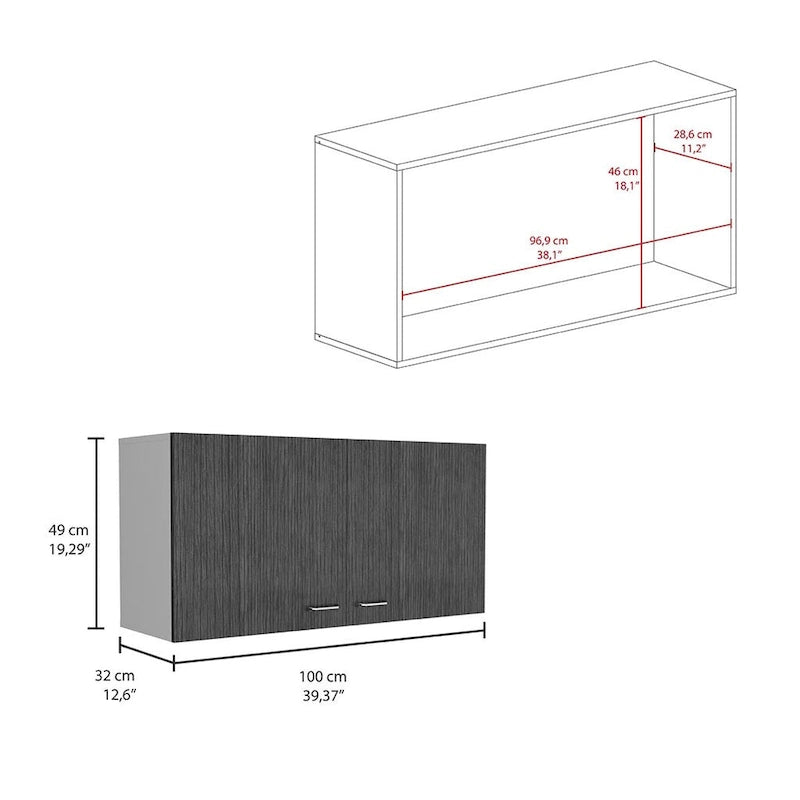Wall Cabinet Toran, Two Shelves, Double Door, White / Light Gray Finish,High quality and durable