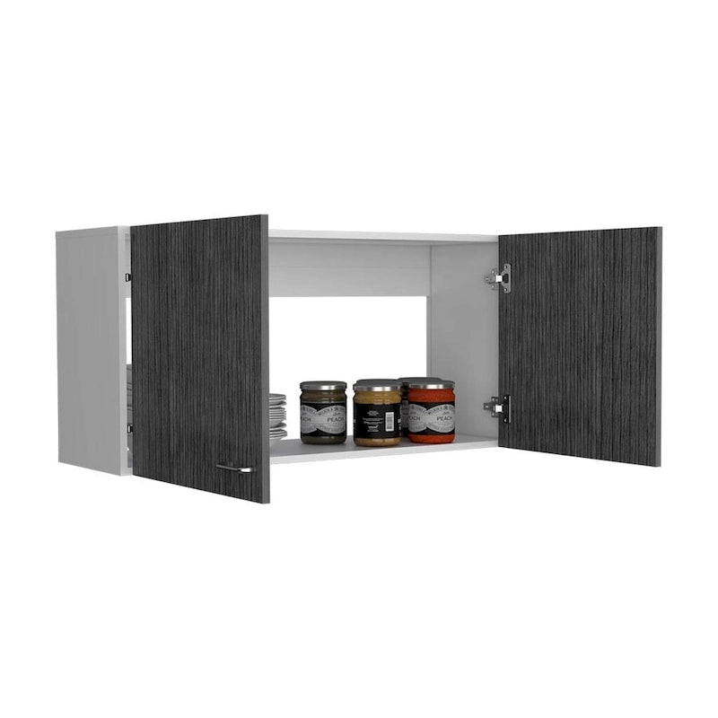 Wall Cabinet Toran, Two Shelves, Double Door, White / Light Gray Finish,High quality and durable