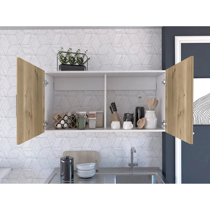 Wall Cabinet Toran, Two Shelves, Double Door, White / Light Gray Finish,High quality and durable