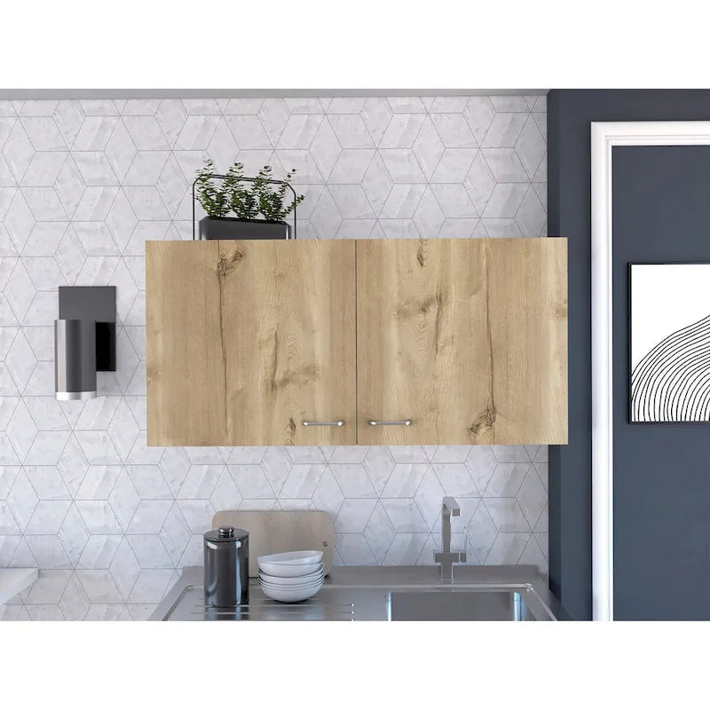 Wall Cabinet Toran, Two Shelves, Double Door, White / Light Gray Finish,High quality and durable