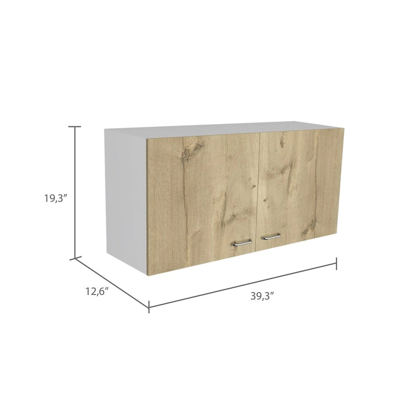 Wall Cabinet Toran, Two Shelves, Double Door, White / Light Gray Finish,High quality and durable