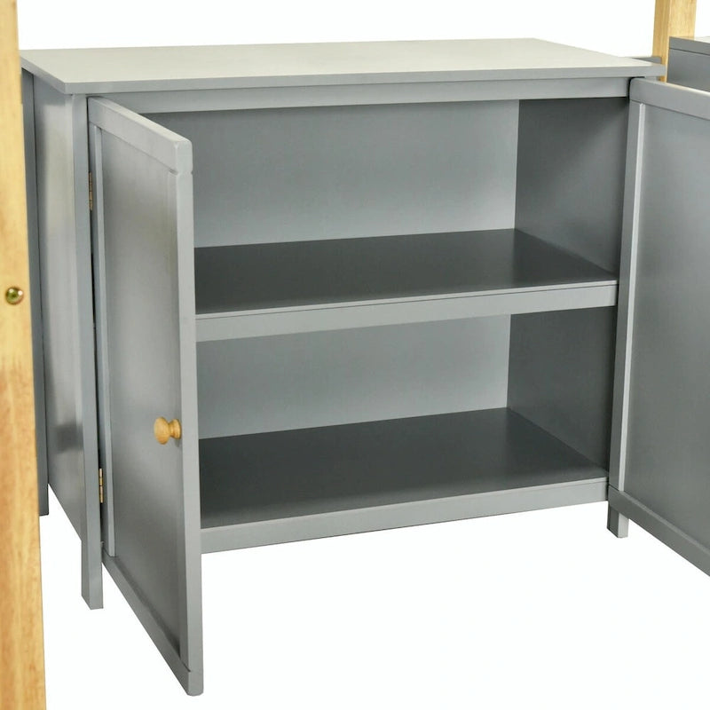 Wood Loft Bed With Built-in Storage Cabinet, Cubes, and Foldable Desk